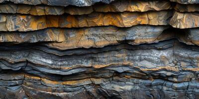 Patterns in a rock face showing geological layers photo