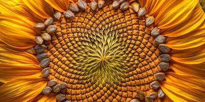 Symmetrical pattern of sunflower seeds in a sunflower head photo