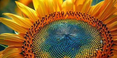 Symmetrical pattern of sunflower seeds in a sunflower head photo