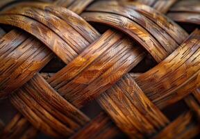 Extreme close-up macro photography of the woven pattern of a wicker basket photo