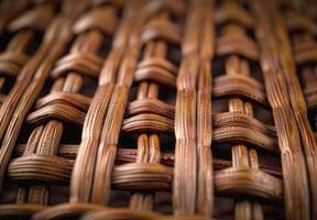 Extreme close-up macro photography of the woven pattern of a wicker basket photo