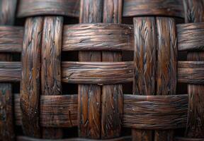 Extreme close-up macro photography of the woven pattern of a wicker basket photo