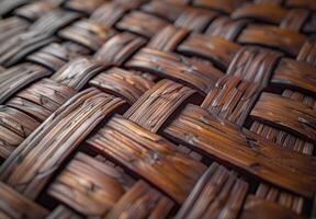 Extreme close-up macro photography of the woven pattern of a wicker basket photo