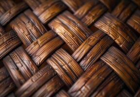 Extreme close-up macro photography of the woven pattern of a wicker basket photo