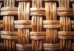 Extreme close-up macro photography of the woven pattern of a wicker basket photo