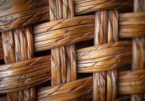Extreme close-up macro photography of the woven pattern of a wicker basket photo