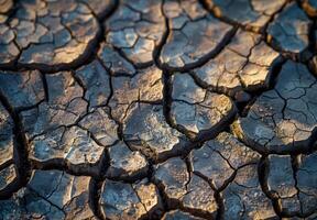 Extreme close-up macro photography of the detailed pattern of cracked dry mud photo