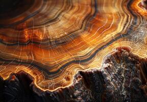 Extreme close-up macro photography of the detailed grain pattern of polished wood photo