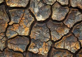 Extreme close-up macro photography of the detailed pattern of cracked dry mud photo