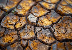 Extreme close-up macro photography of the detailed pattern of cracked dry mud photo