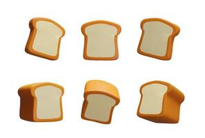 3d rendering set of bread and slices. collection of cartoon style illustration. Bakery shop, supermarket ads, lunch menu. Wheat grain product, cereal ingredient. Tasty bake snack with crust vector
