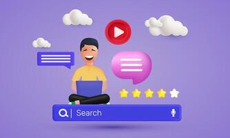 3d realistic render young man sitting new idea style design vector