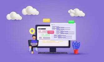 3d website programming coding web development influencer style design vector