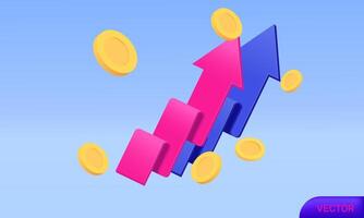 3d icon realistic growth stock chart coins investing new concept design vector
