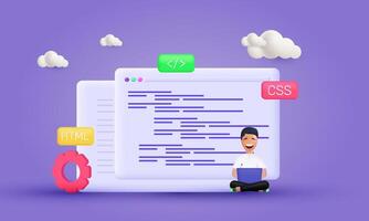 3d realistic website programming coding web development influencer style design vector