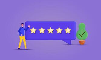 3d realistic characters giving five star feedback cartoon style new idea concept design on background vector