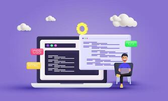 3d realistic website programming coding web development influencer style design vector