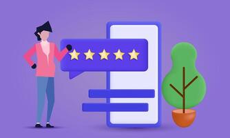 3d realistic smartphone characters giving five star feedback cartoon style new concept design on background vector