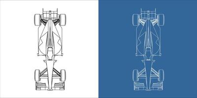 Top view of racing car line art draw blueprint wireframe. isolated on transparent background vector