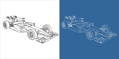 Front view of racing car line art draw blueprint wireframe. isolated on transparent background vector