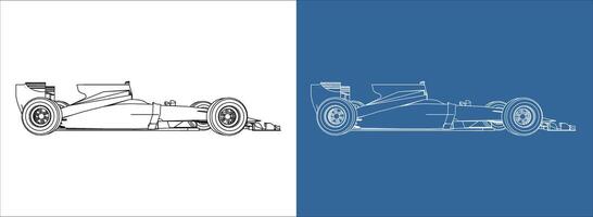 racing car line art draw blueprint wireframe from side view. isolated on transparent background vector