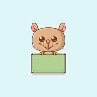 Cute squirrel hold blank space board banner kawaii chibi character mascot illustration outline style vector