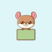 Cute mouse hold blank space board banner kawaii chibi character mascot illustration outline style vector