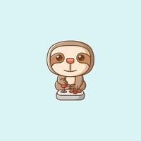 Cute sloth Gamer Playing Game with joystick kawaii chibi character mascot illustration outline style design vector