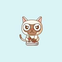 Cute cat Gamer Playing Game with joystick kawaii chibi character mascot illustration outline style design vector