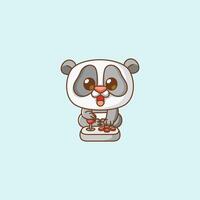 Cute panda Gamer Playing Game with joystick kawaii chibi character mascot illustration outline style design vector