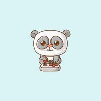 Cute panda Gamer Playing Game with joystick kawaii chibi character mascot illustration outline style design vector