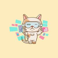 Cute cat interact virtual reality glasses vr kawaii chibi character mascot illustration outline style design vector