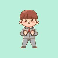 Cute passion businessman suit office workers kawaii chibi character mascot illustration outline style design vector