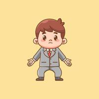 Cute clueless businessman suit office workers kawaii chibi character mascot illustration outline style design vector