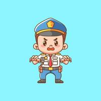 Cute police officer uniform catch kawaii chibi character mascot illustration outline style design vector