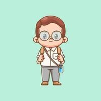 Cute nerd geek office workers happy kawaii chibi character mascot illustration vector
