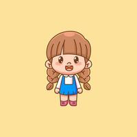 Cute happy little girl chibi kawaii character mascot illustration outline style design vector