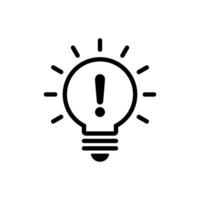 Warning light bulb line icon isolated on white background. Exclamation mark on lamp vector