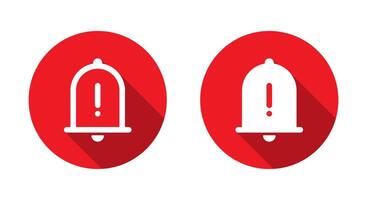 Warning bell icon with long shadow. Exclamation mark on bells vector