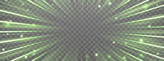 Radial speed rays, light neon flow, zoom in motion effect, green glow speed lines, colorful light trails, perspective stripes. vector