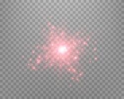 Red sunlight lens flare, sun flash with rays and spotlight. Glowing burst explosion vector