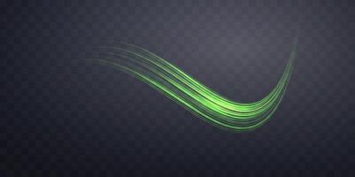 Glowing green lines. Neon realistic energy speed. Abstract light effect vector