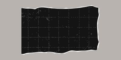Black torn sheet of checkered paper with uneven edges. Black dotted textured background, noisy gritty dot effect. Banner template, empty space for text, text box. vector