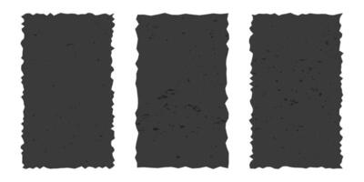 Set of vertical gray frames made of torn paper with vintage gritty texture, rectangles with jagged edges isolated on white background. Old ripped paper, grunge template. vector