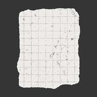 Torn sheet of checkered paper with jagged edges on dark background. Dotted textured background, noisy gritty effect. Banner template, empty space for text, torn aged element. vector