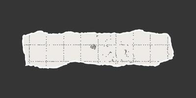 Torn strip sheet of checkered paper with uneven edges on dark background. Dotted textured background, noisy gritty effect. Banner template, empty space for text, ripped element. vector