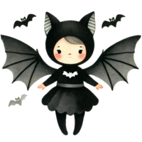A whimsical bat-themed character with wings and a playful expression, perfect for Halloween illustrations and themed designs. png