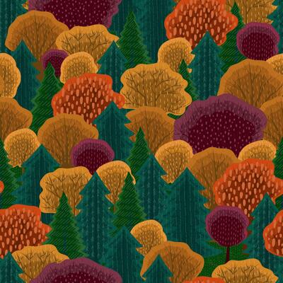 Abstract seamless pattern with autumn forest.