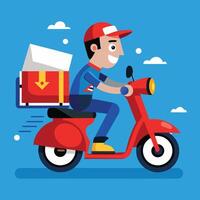 Fast and happy motor courier with blue background vector