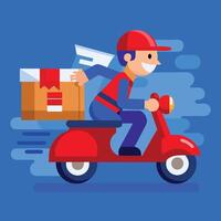 Fast and happy motor courier with blue background vector